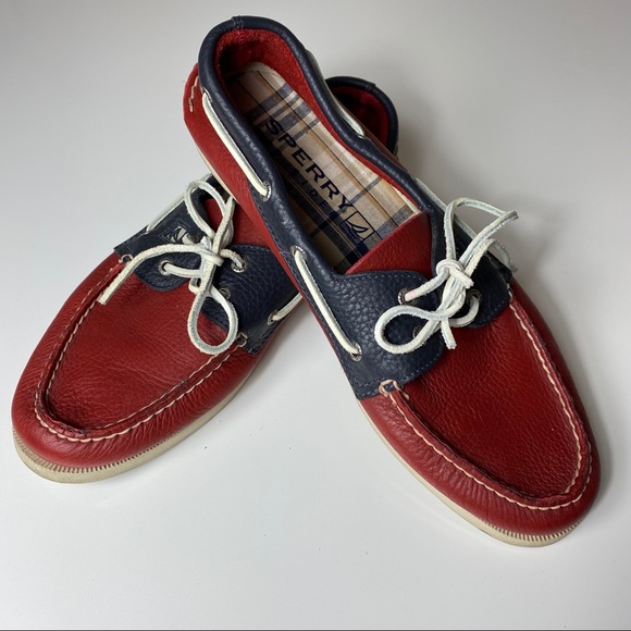 Sperry Topsider Red And Navy Boat Shoes 